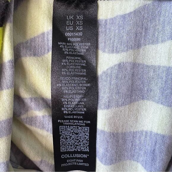 ASOS Cullosion Neon Green Zebra Round neck Top Size XS - Picture 8 of 8